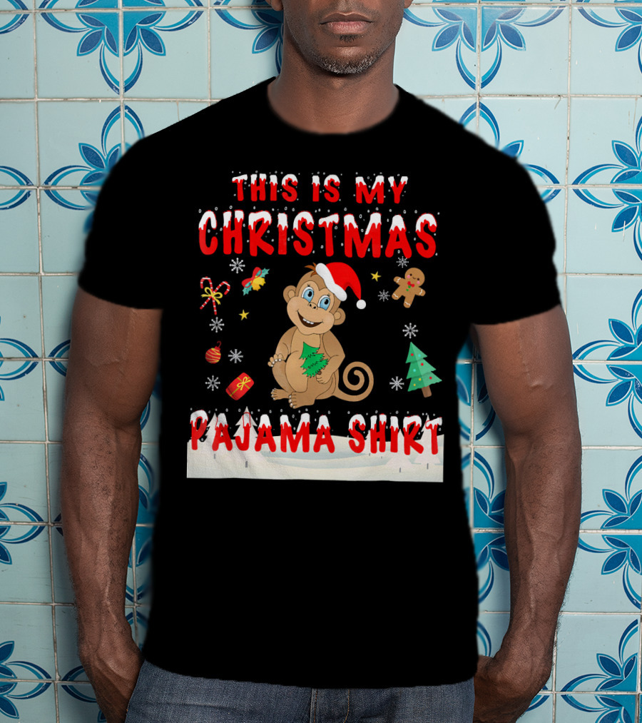 This Is My Christmas Pajama Shirt Cute Monkey T-Shirt