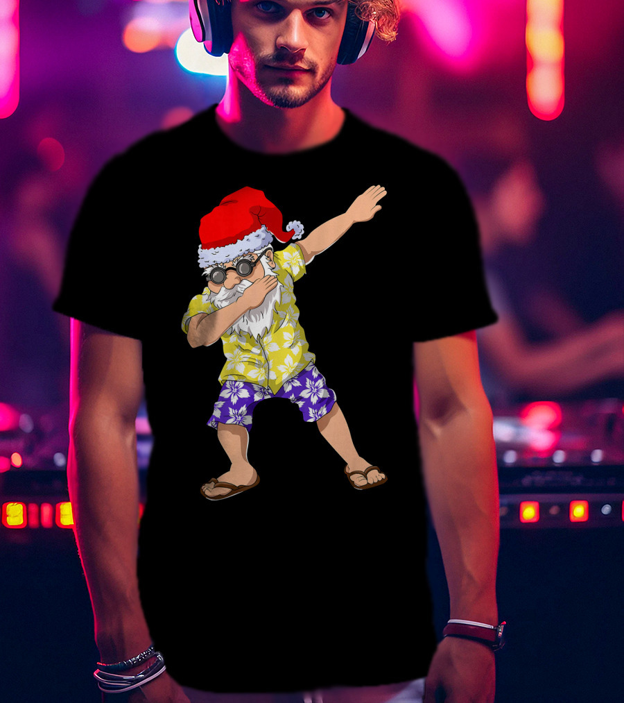 Santa Claus Dabbing In Hawaiian Shirt Christmas In July T-Shirt