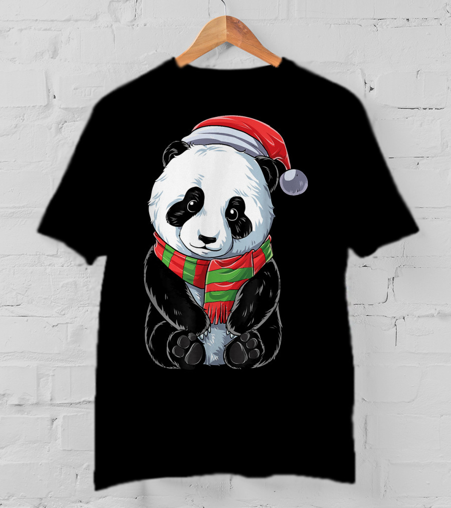 Christmas Panda Santa Hat Pandas Festive Scarf T-Shirt