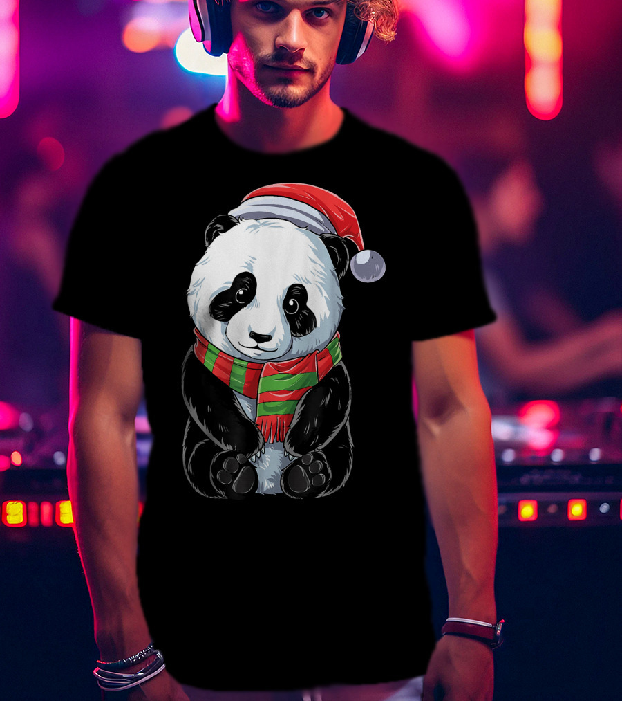 Christmas Panda Santa Hat Pandas Festive Scarf T-Shirt