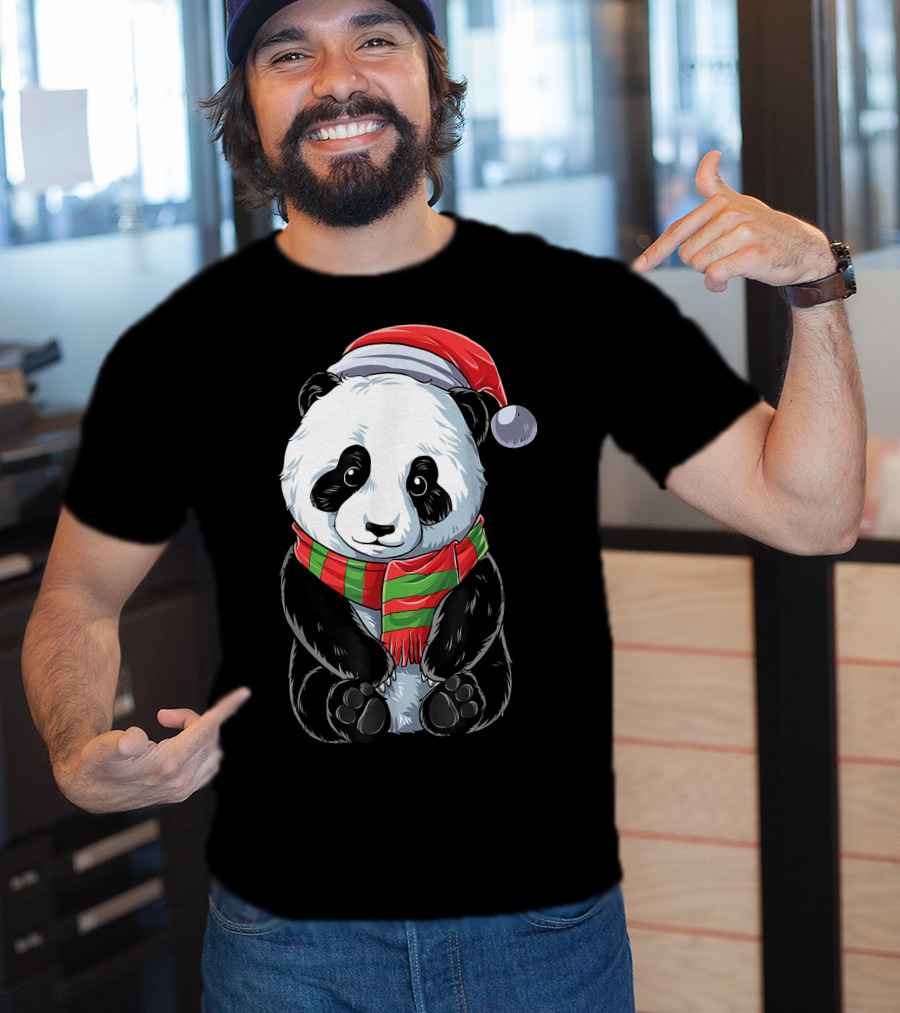 Christmas Panda Santa Hat Pandas Festive Scarf T-Shirt