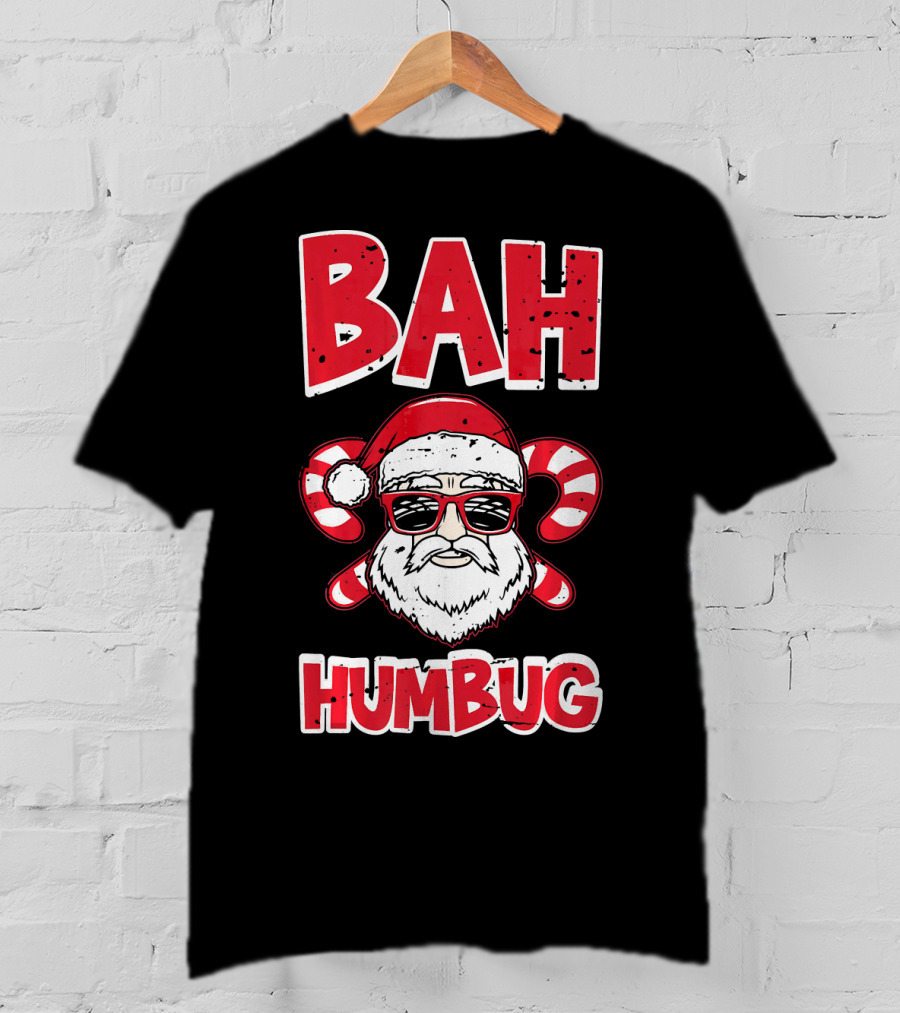 Bah Humbug Santa Candy Cane Glasses T-Shirt
