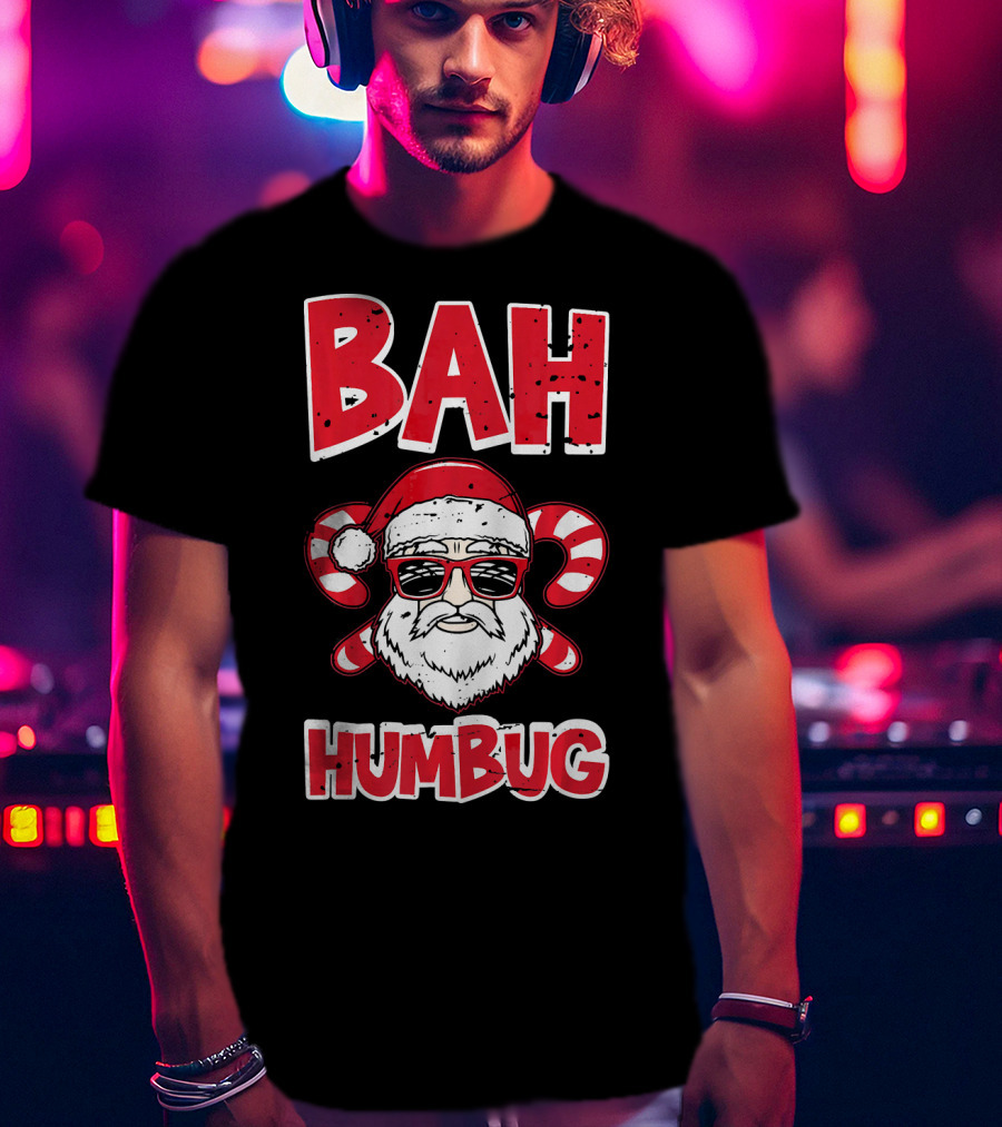 Bah Humbug Santa Candy Cane Glasses T-Shirt
