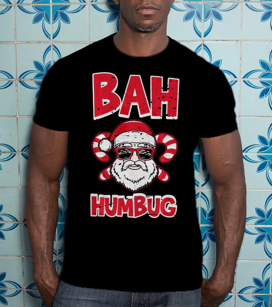 Bah Humbug Santa Candy Cane Glasses T-Shirt