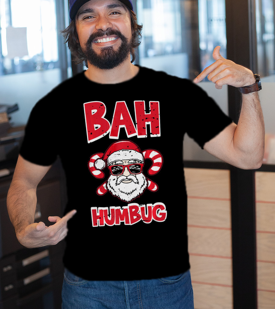 Bah Humbug Santa Candy Cane Glasses T-Shirt