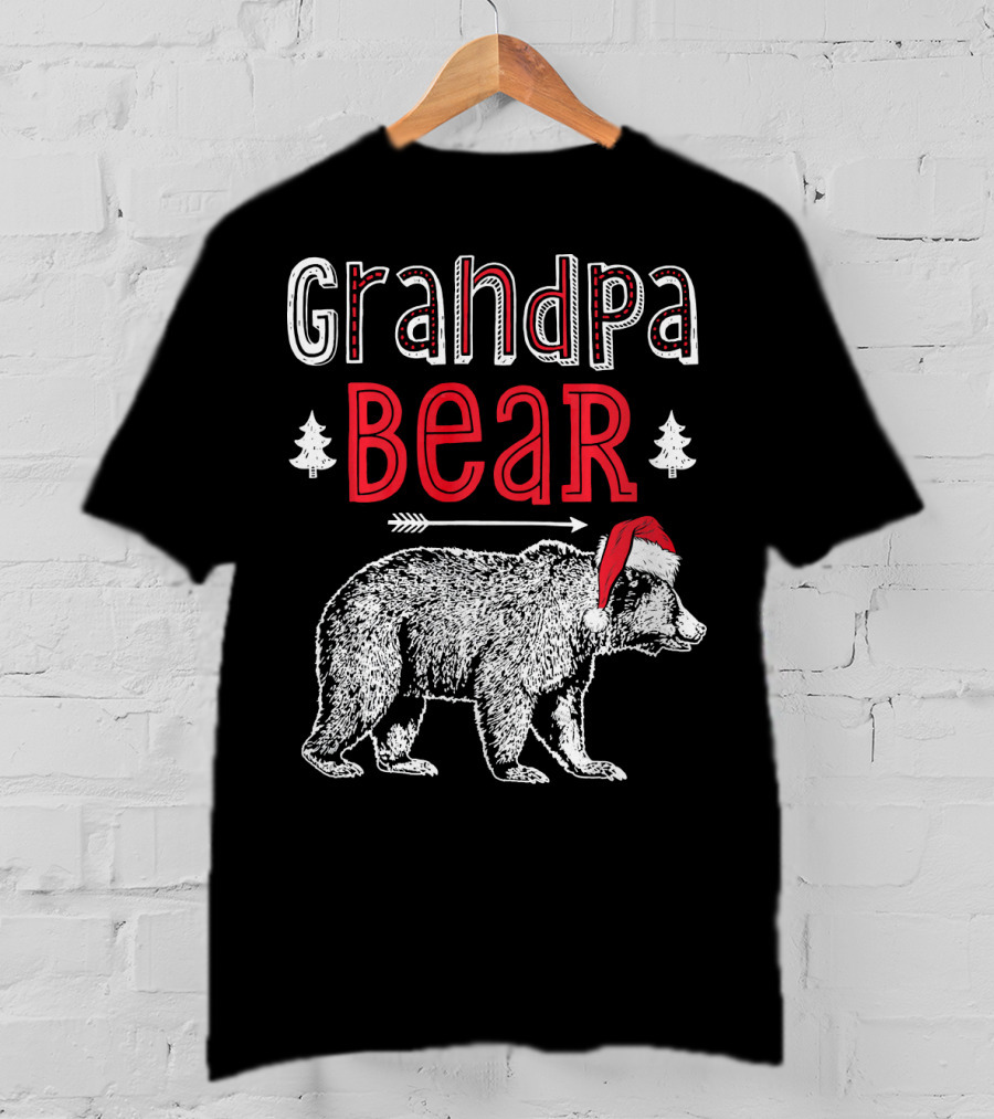 Grandpa Bear Christmas Santa Hat Holiday Family T-Shirt
