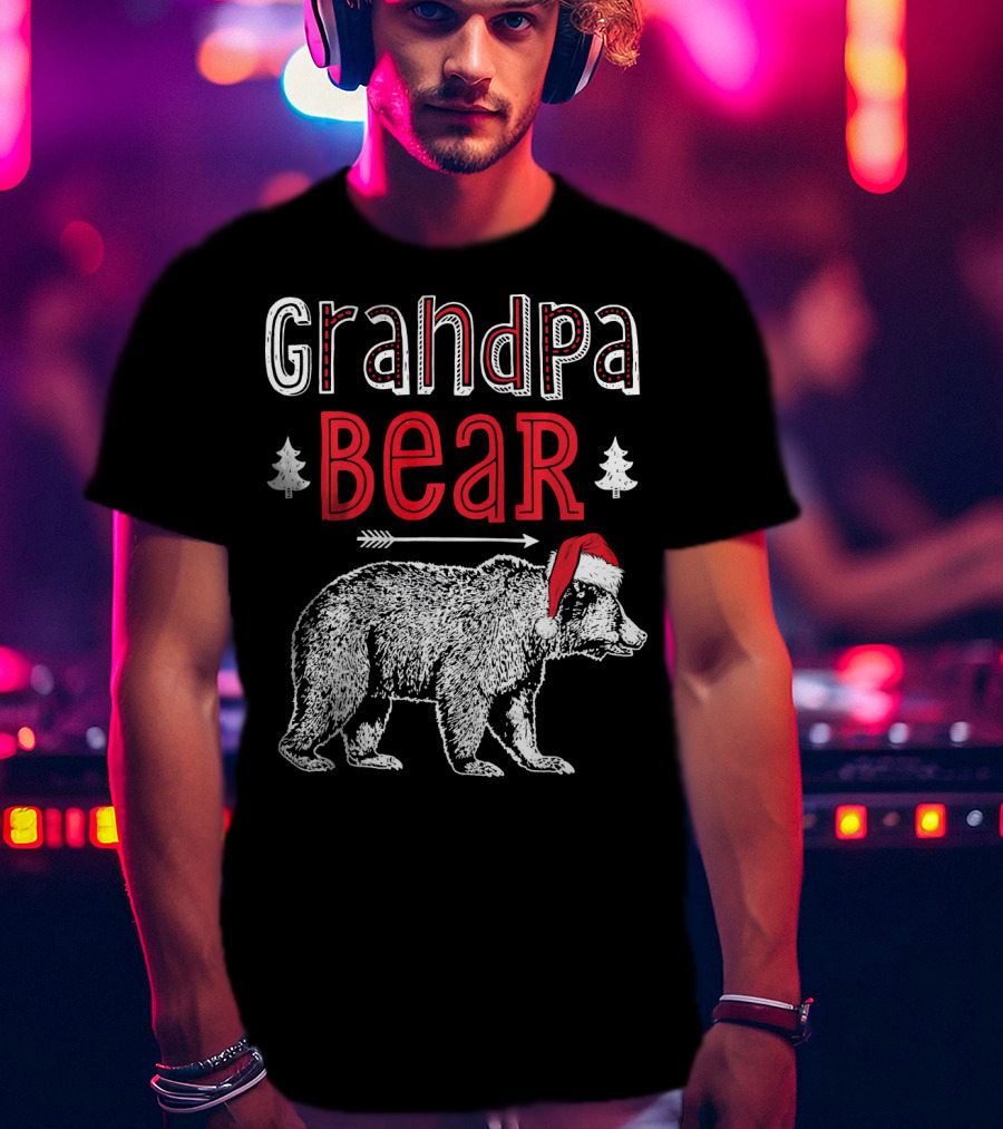 Grandpa Bear Christmas Santa Hat Holiday Family T-Shirt
