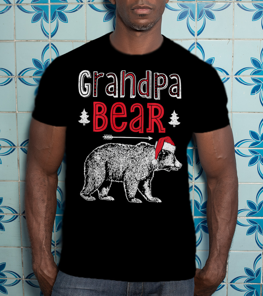 Grandpa Bear Christmas Santa Hat Holiday Family T-Shirt