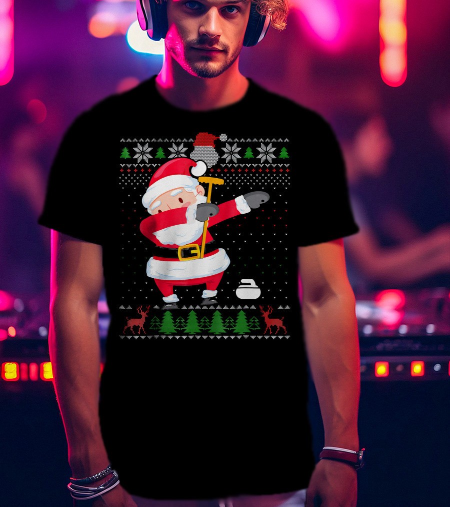 Dabbing Santa Ugly Christmas Sweater Curling T-Shirt