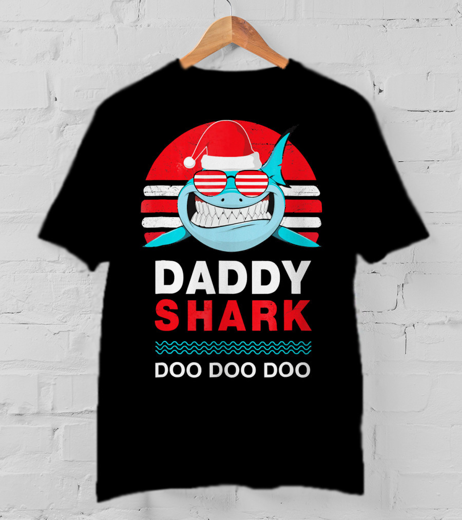 Daddy Shark Doo Doo Doo Christmas Santa Hat Family T-Shirt