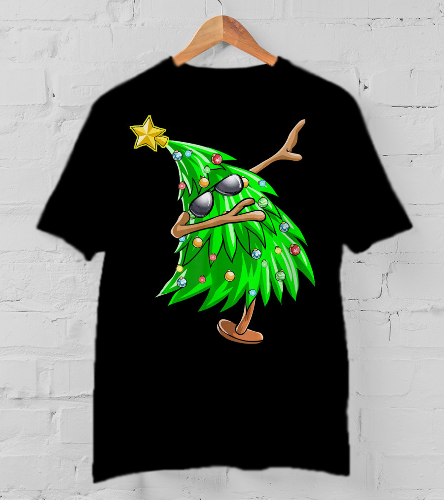 Dabbing Christmas Tree With Sunglasses And Star Topper T-Shirt