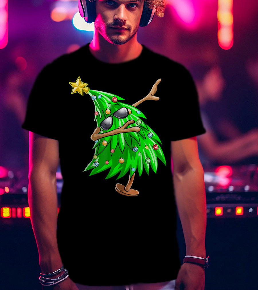Dabbing Christmas Tree With Sunglasses And Star Topper T-Shirt