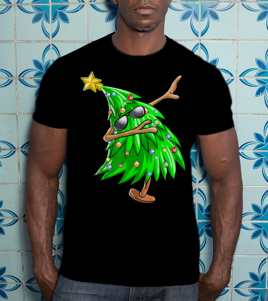 Dabbing Christmas Tree With Sunglasses And Star Topper T-Shirt