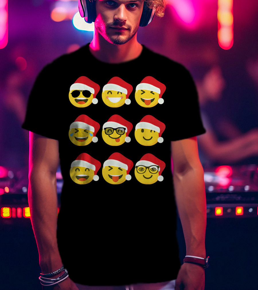 Christmas Funny Santa Emojis Faces T-Shirt