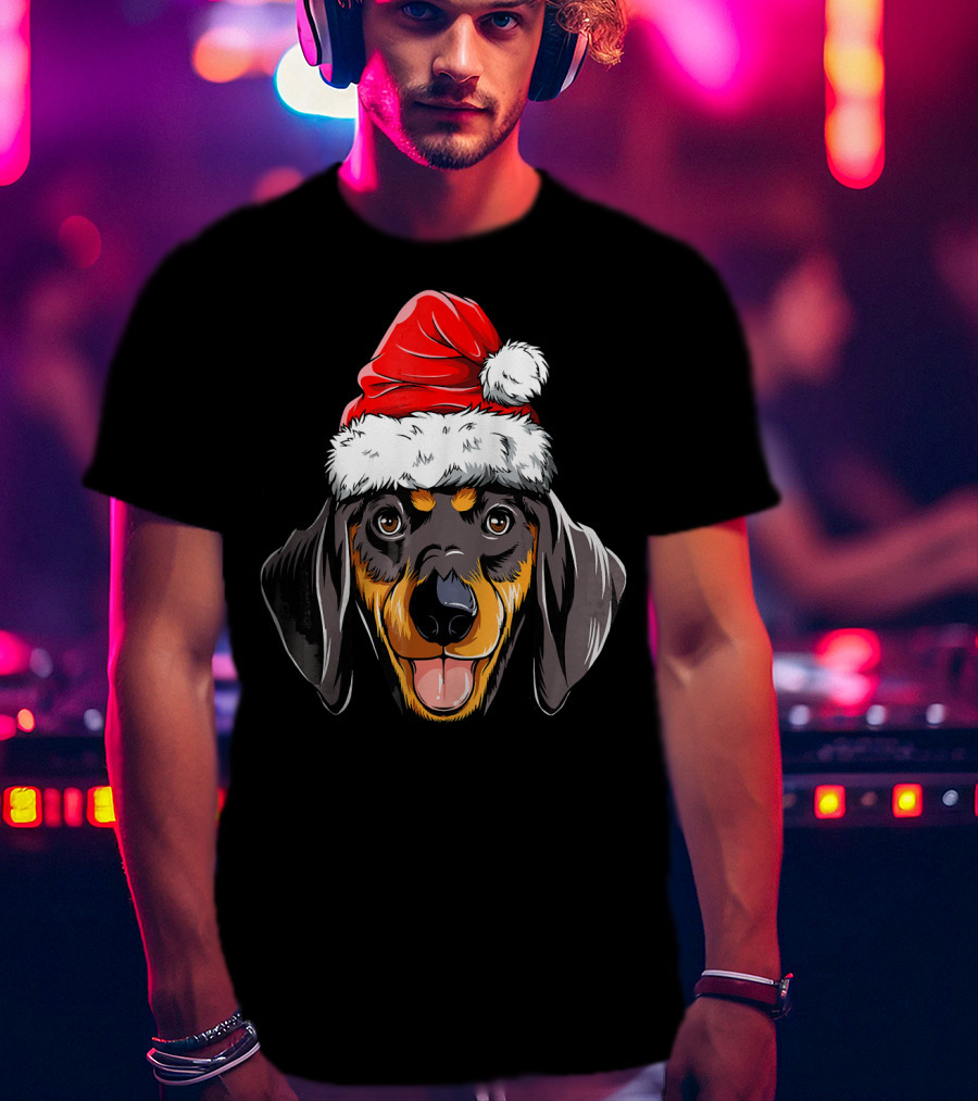 Dachshund Santa Hat Festive Dog Christmas T-Shirt