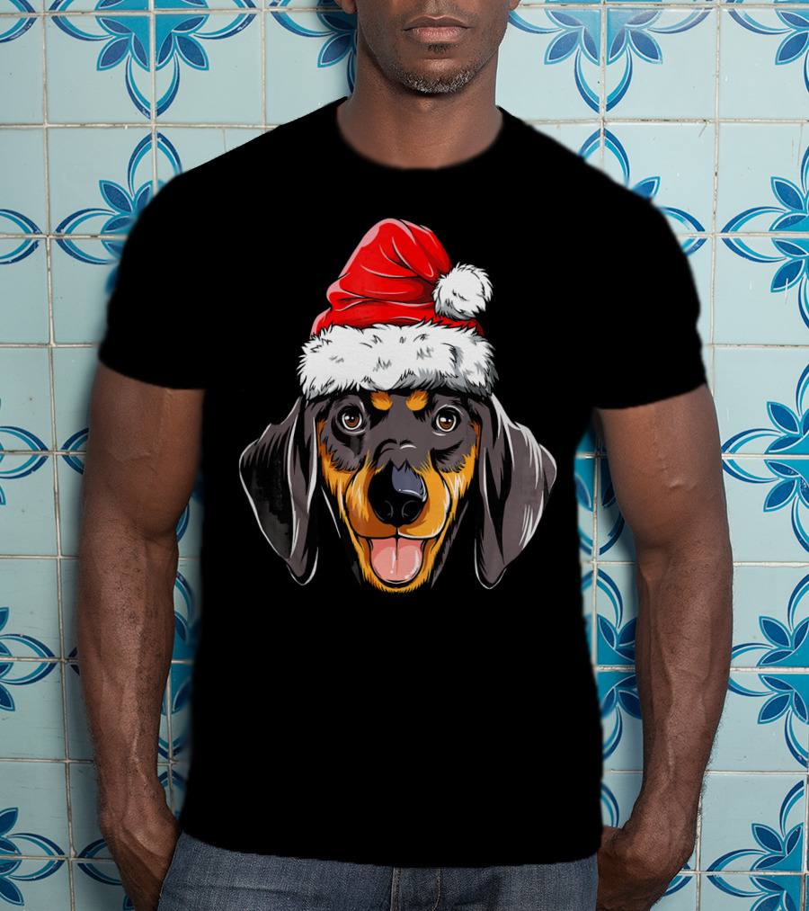 Dachshund Santa Hat Festive Dog Christmas T-Shirt