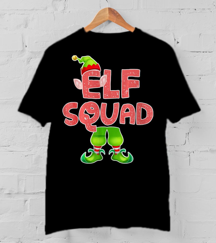 Elf Squad Funny Merry Christmas Hat And Shoes T-Shirt