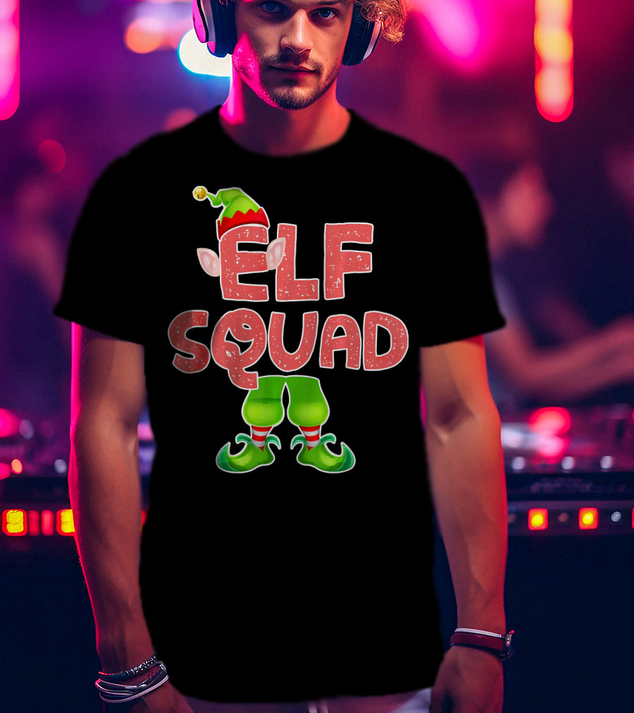 Elf Squad Funny Merry Christmas Hat And Shoes T-Shirt