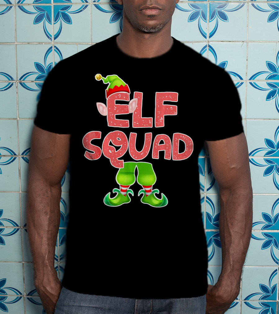 Elf Squad Funny Merry Christmas Hat And Shoes T-Shirt