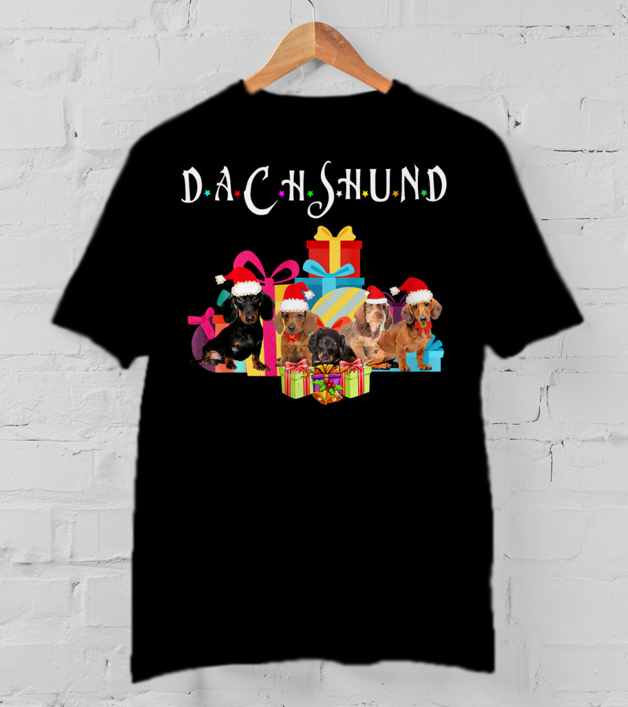 Dachshund Puppies Christmas Santa Hat Gifts T-Shirt