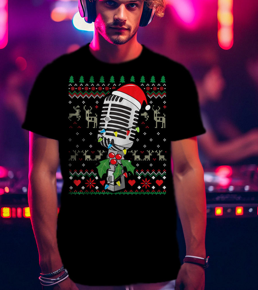 Singer Microphone Vintage Sing Christmas Holiday T-Shirt