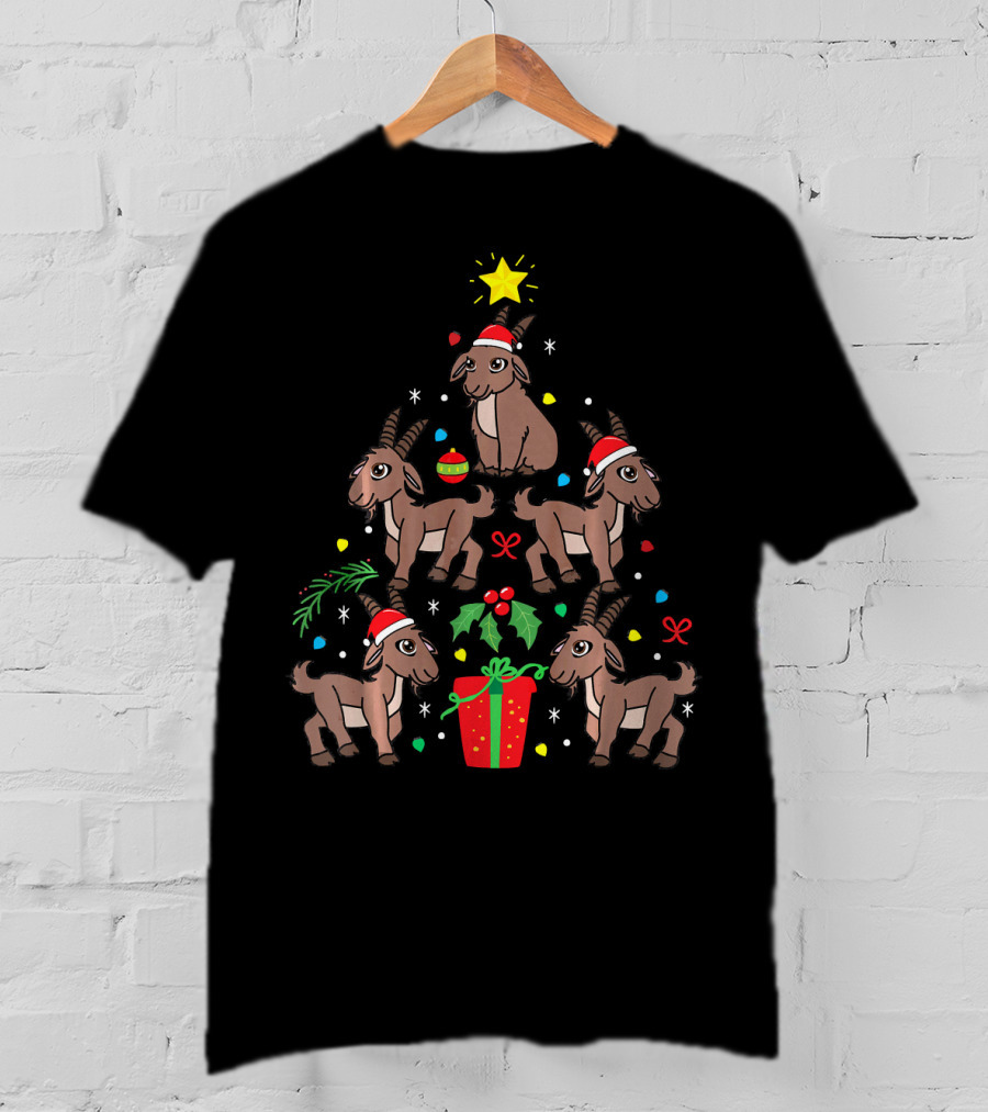 Goat Christmas Ornament Tree With Gifts And Stars T-Shirt