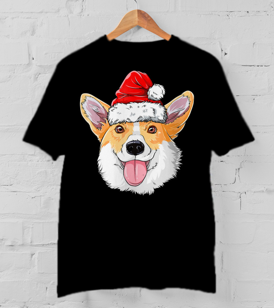 Corgi Wearing Santa Hat T-Shirt
