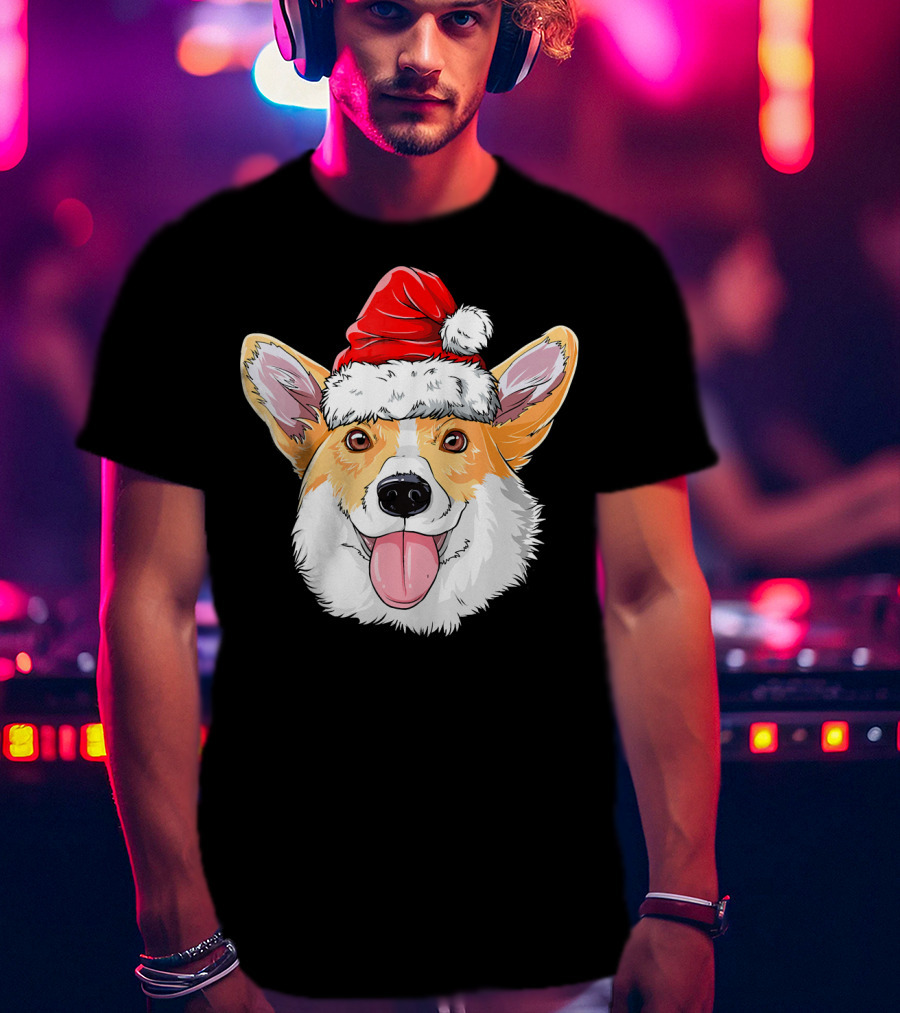 Corgi Wearing Santa Hat T-Shirt
