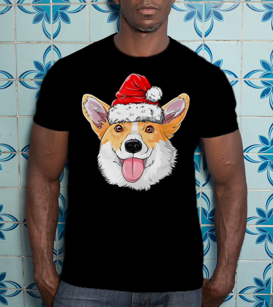 Corgi Wearing Santa Hat T-Shirt