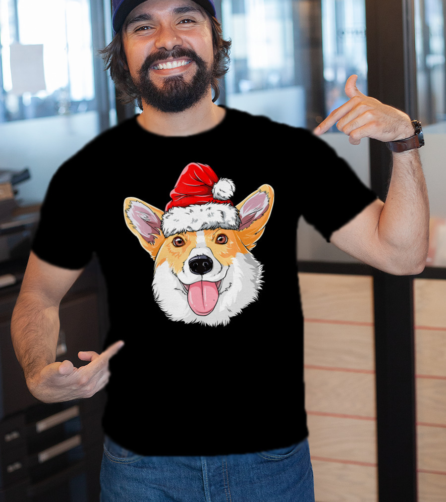 Corgi Wearing Santa Hat T-Shirt