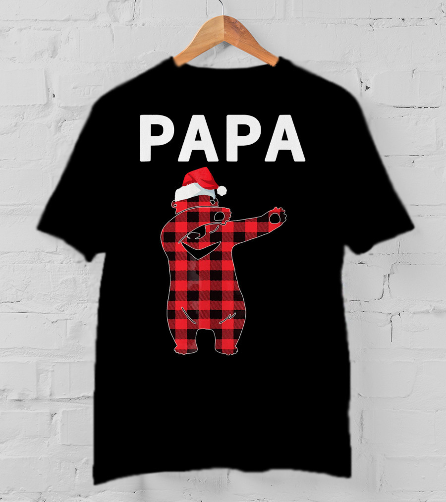 PAPA Bear Plaid Santa Hat Christmas Dabbing T-Shirt