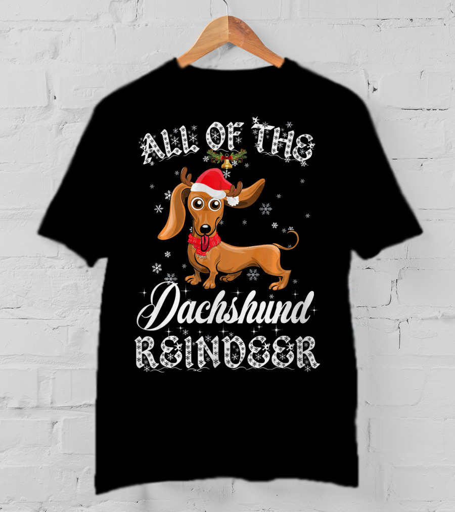 All Of The Dachshund Reindeer Santa Hat Snowflakes T-Shirt