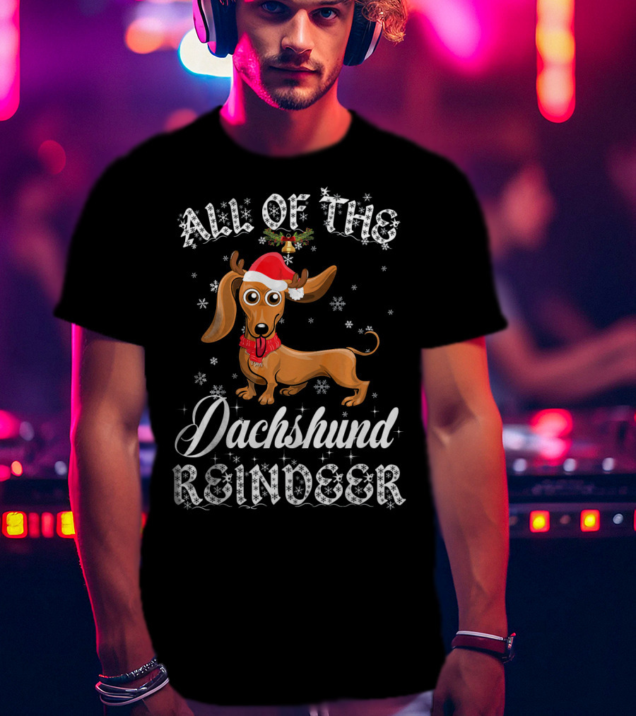 All Of The Dachshund Reindeer Santa Hat Snowflakes T-Shirt