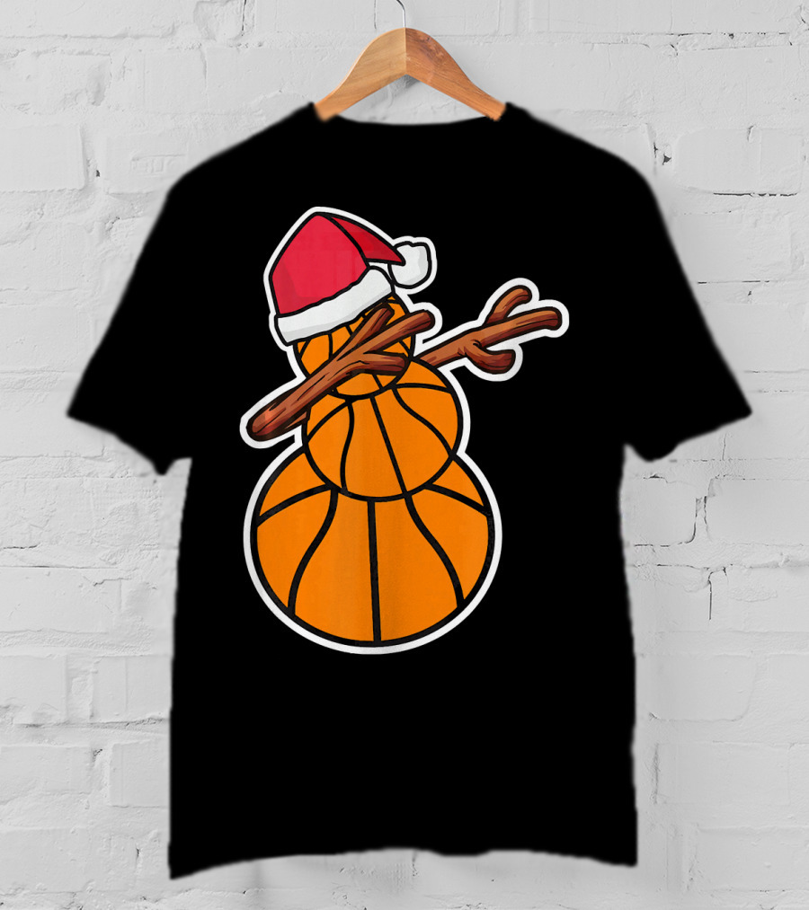 Basketball Snowman Dabbing Santa Hat T-Shirt