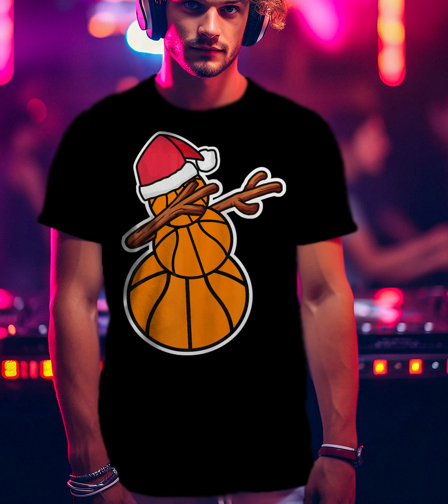 Basketball Snowman Dabbing Santa Hat T-Shirt