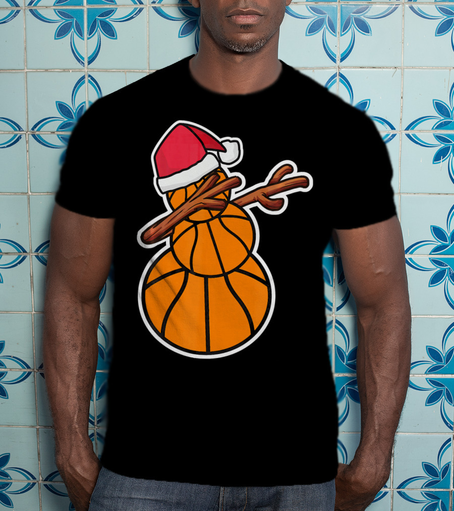 Basketball Snowman Dabbing Santa Hat T-Shirt