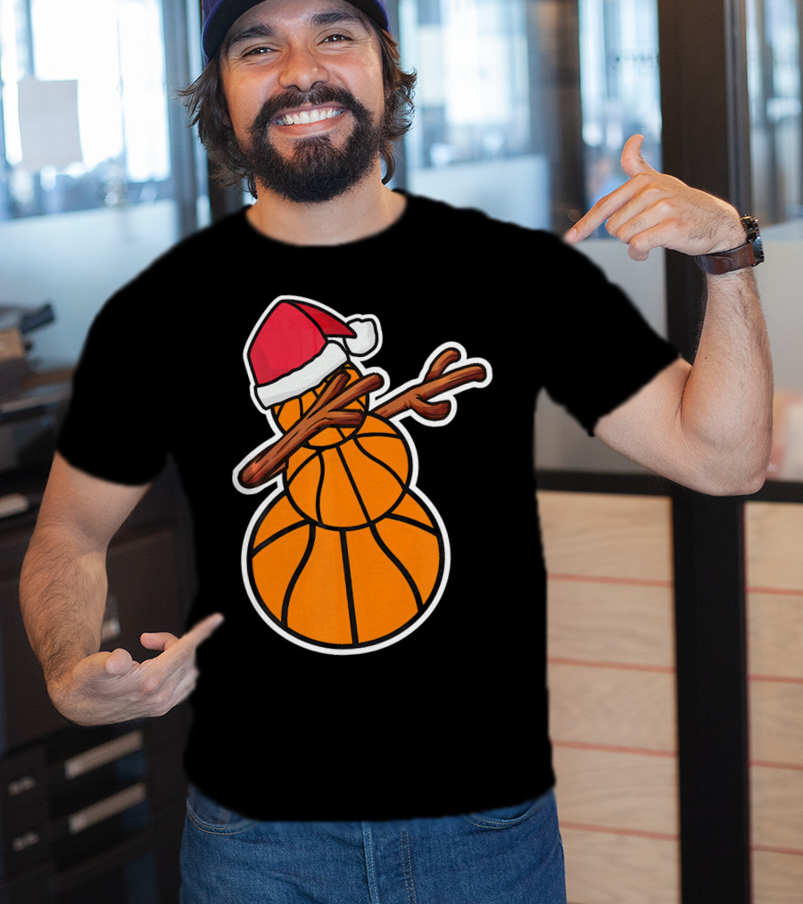 Basketball Snowman Dabbing Santa Hat T-Shirt