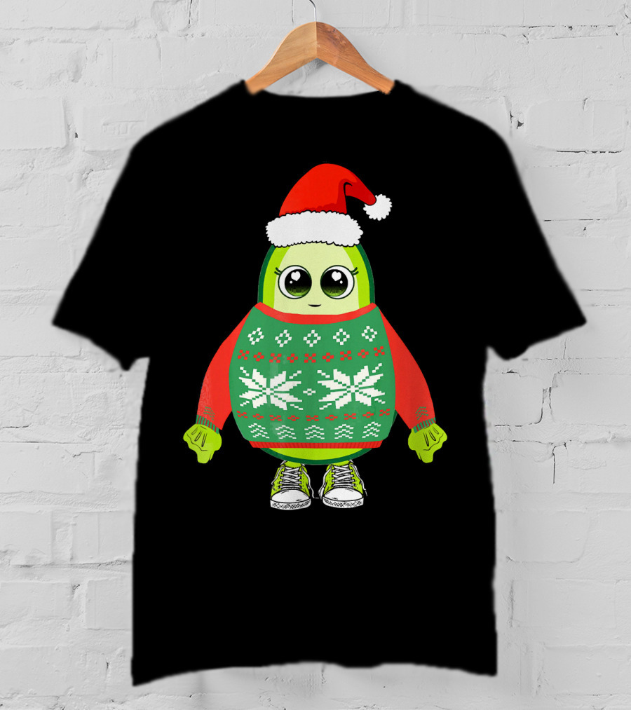 Santa Avocado Cute Christmas Sweater Sneakers T-Shirt