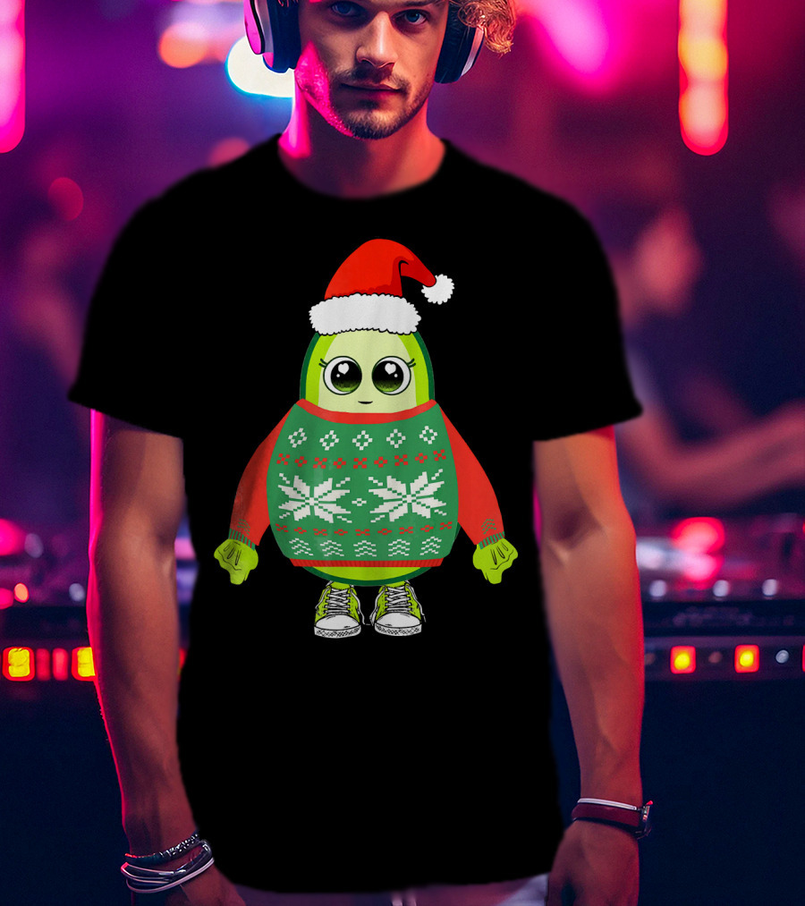 Santa Avocado Cute Christmas Sweater Sneakers T-Shirt