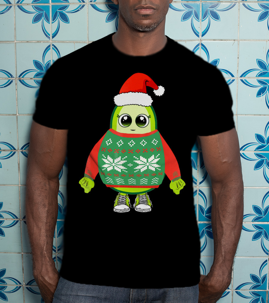 Santa Avocado Cute Christmas Sweater Sneakers T-Shirt