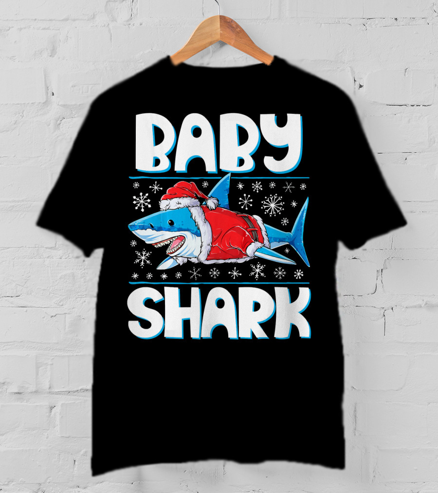 Baby Shark Santa Christmas Snowflakes T-Shirt