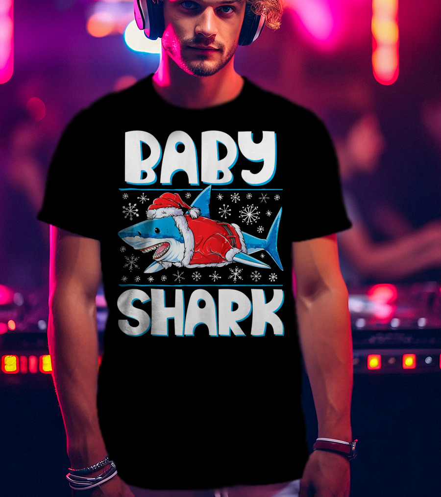 Baby Shark Santa Christmas Snowflakes T-Shirt