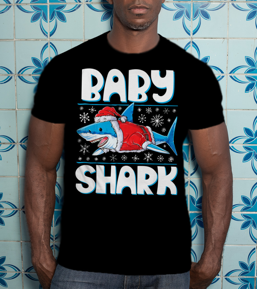 Baby Shark Santa Christmas Snowflakes T-Shirt