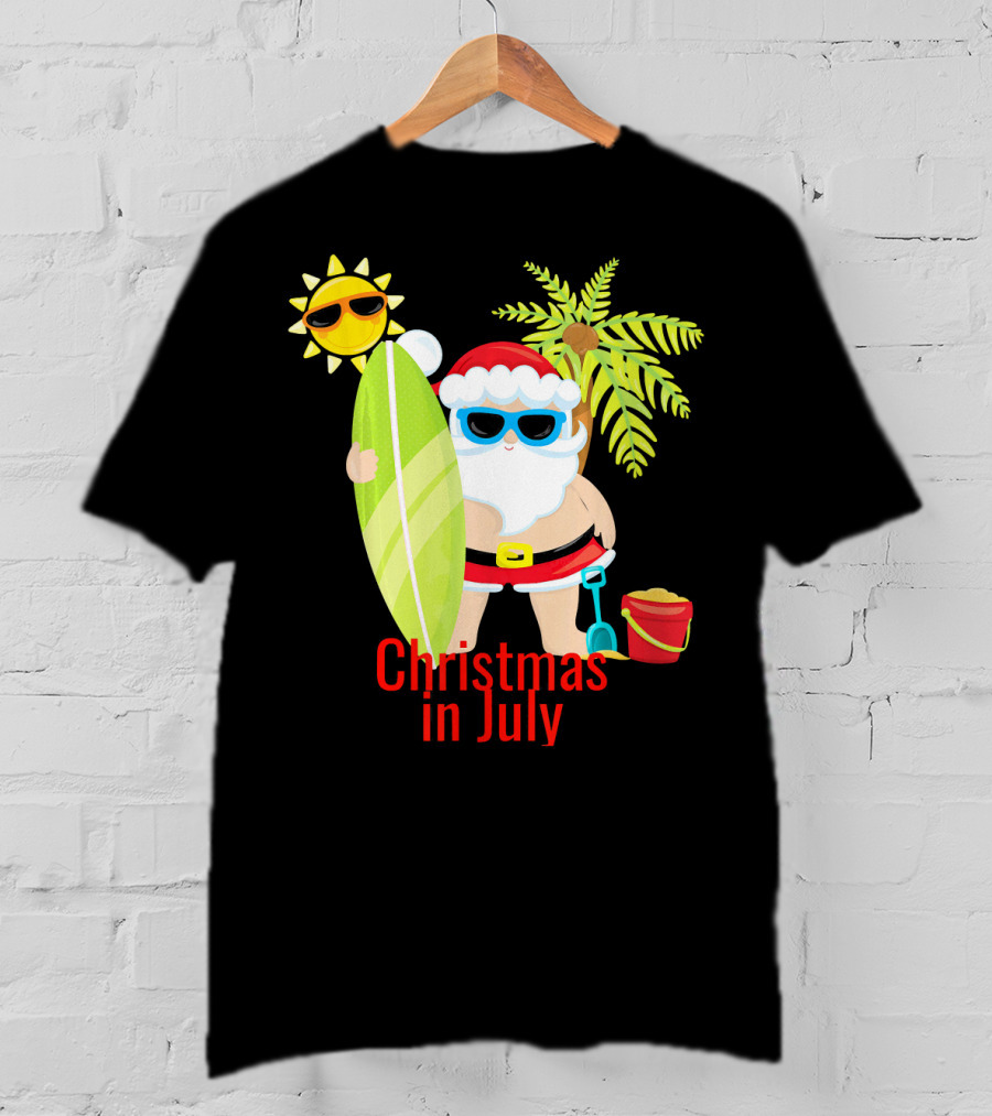 Christmas In July Beach Santa Surfer Sunny Holiday Fun T-Shirt