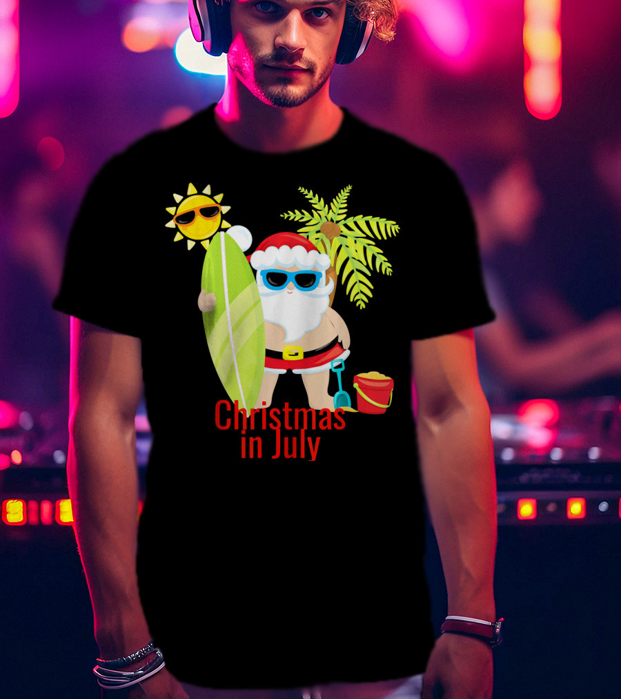 Christmas In July Beach Santa Surfer Sunny Holiday Fun T-Shirt