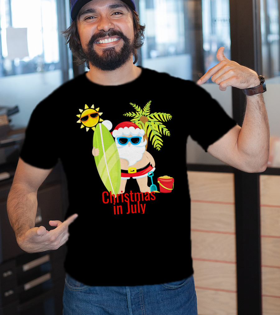 Christmas In July Beach Santa Surfer Sunny Holiday Fun T-Shirt