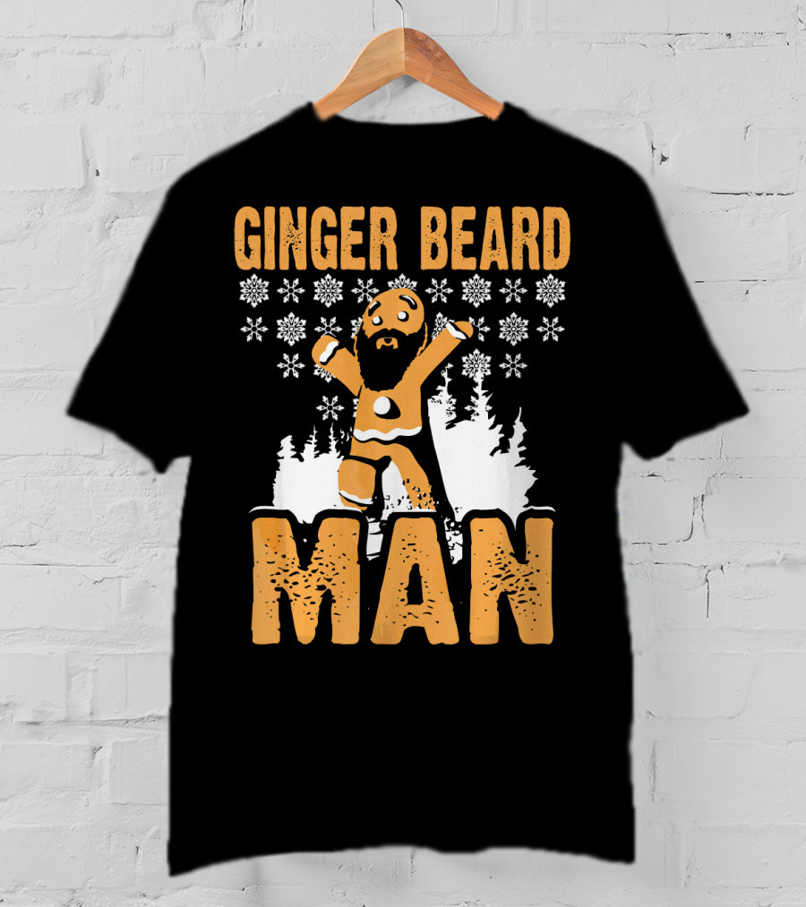 Ginger Beard Man Xmas Holiday Snowflakes Gingerbread T-Shirt