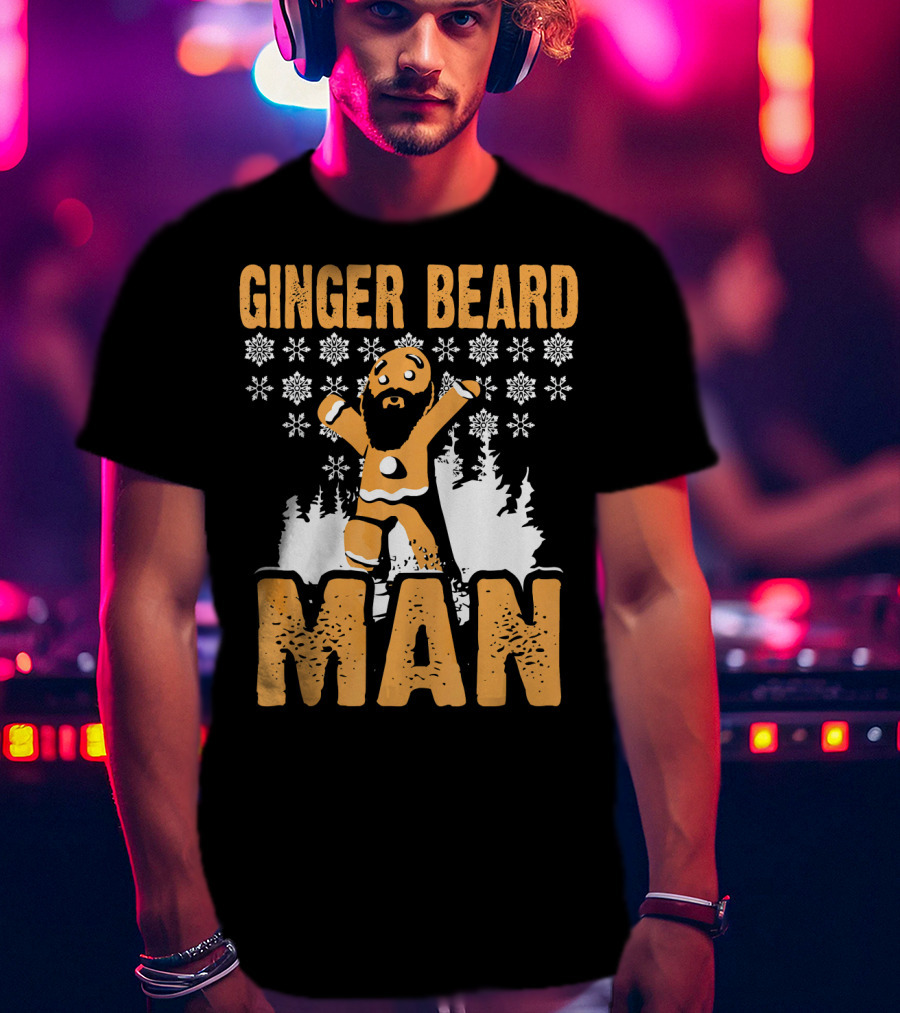 Ginger Beard Man Xmas Holiday Snowflakes Gingerbread T-Shirt