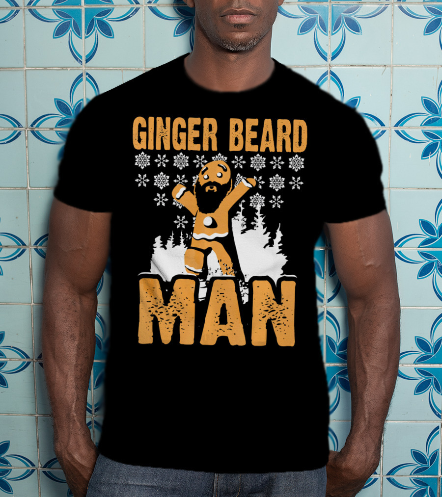 Ginger Beard Man Xmas Holiday Snowflakes Gingerbread T-Shirt