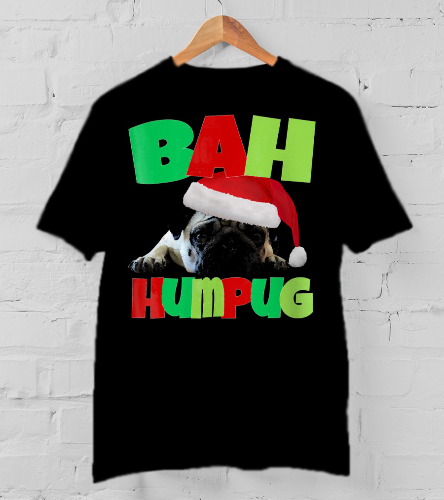 Bah Humpug Santa Hat Funny Grumpy Pug T-Shirt